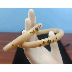 Celluloid Dangle Bracelet Bangle Flowers Colorful Handmade Design Lot Of 2